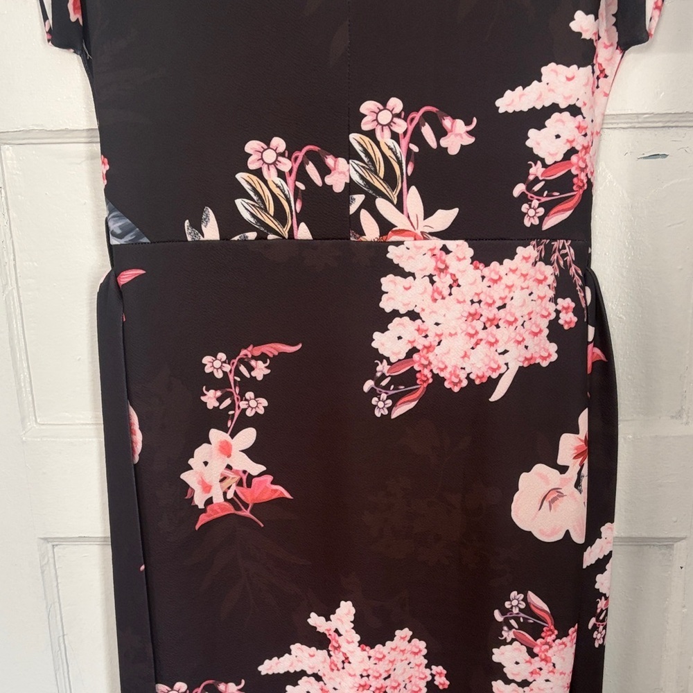Black Midi Dress with Pink Floral Pattern - Picture 3 of 8
